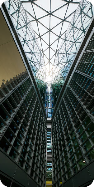 Trademark docketing services, image of glass ceiling taken from below
